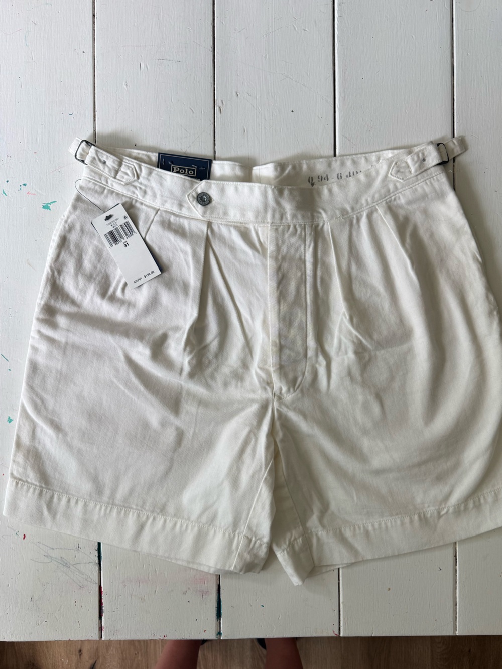 Ralph Lauren Cream Cotton Shorts with Navy Tag Detail